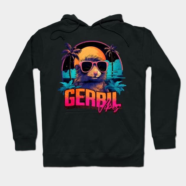 Retro Wave Gerbil Good Vibes Miami Hoodie by Miami Neon Designs